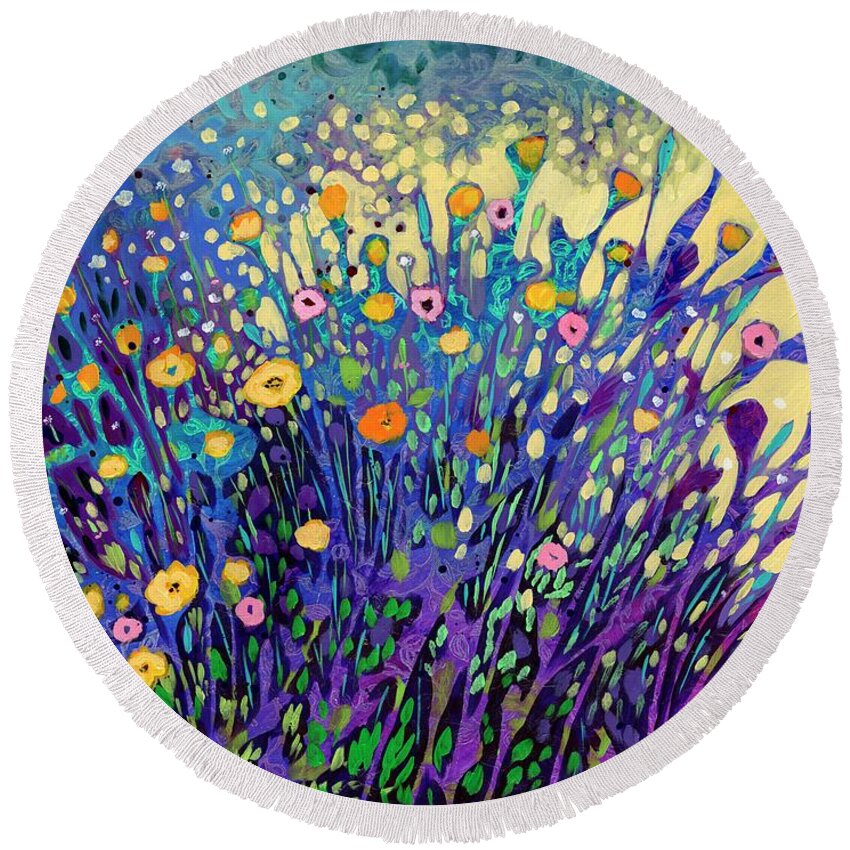Poppy Round Beach Towel featuring the painting Shining Light Onto My Shadows by Jennifer Lommers