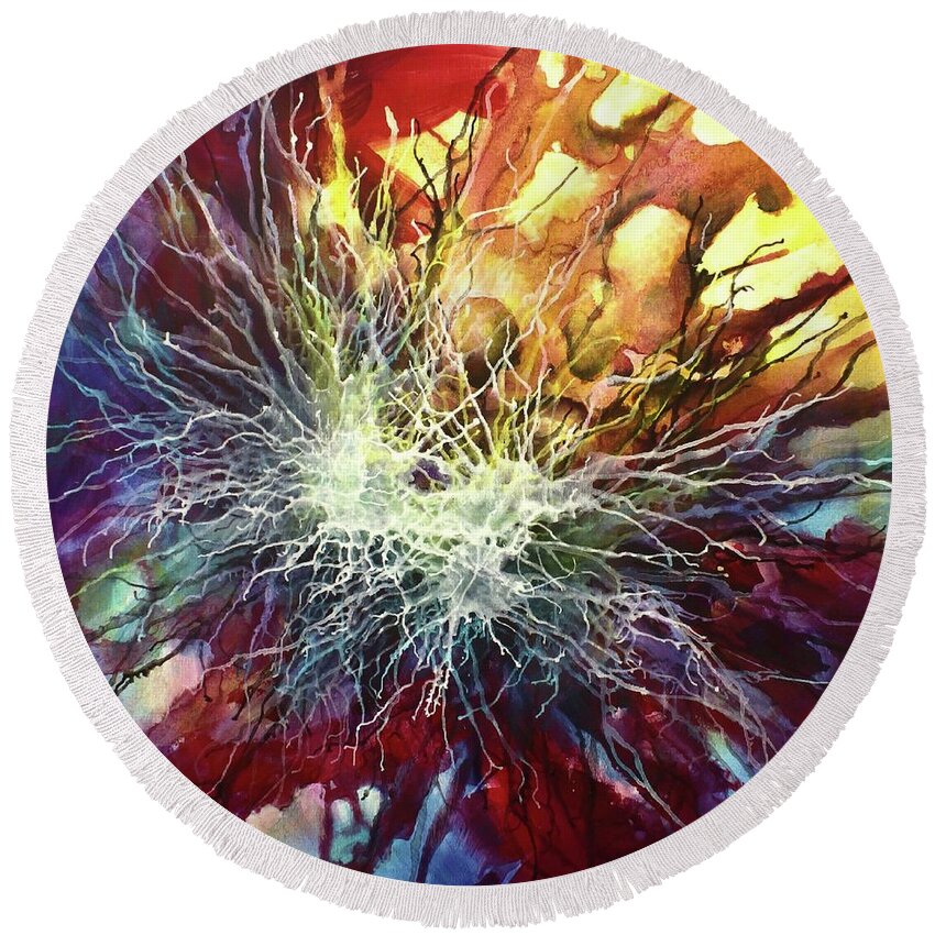 Abstract Round Beach Towel featuring the painting Shocked by Michael Lang