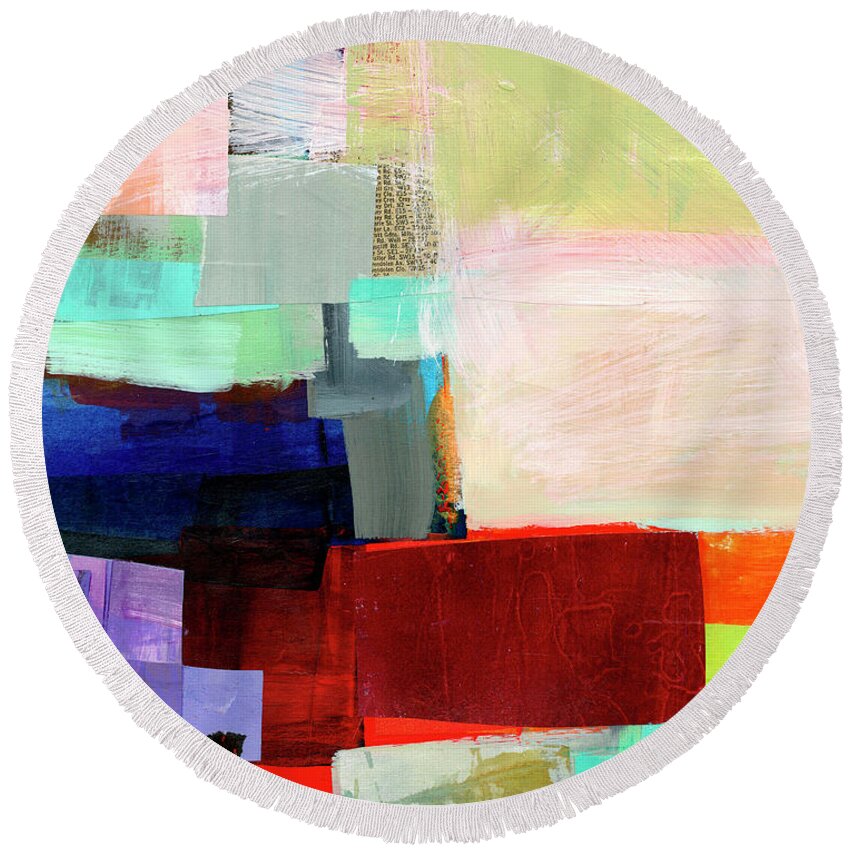 Abstract Art Round Beach Towel featuring the painting Shoreline #12 by Jane Davies