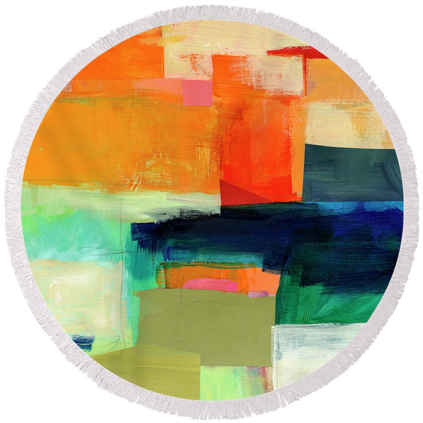 Abstract Art Round Beach Towel featuring the painting Shoreline #7 by Jane Davies