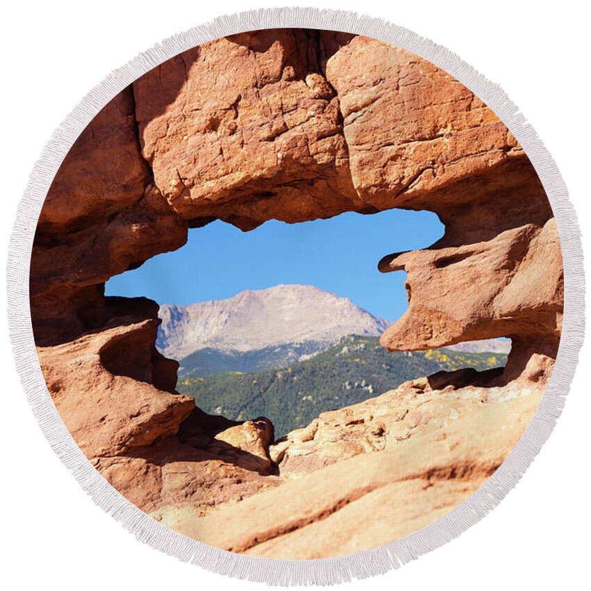 Garden Of The Gods Round Beach Towel featuring the photograph Siamese Twins at Garden of the Gods by Steven Krull