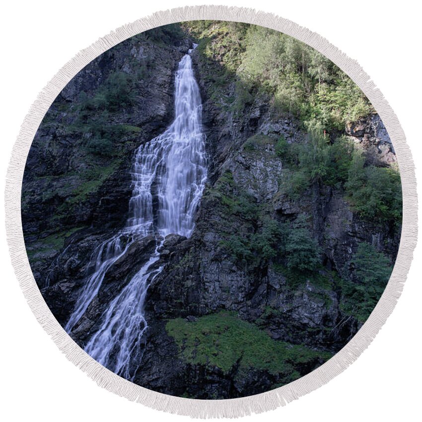 Outdoors Round Beach Towel featuring the photograph Sivlefossen, Norway by Andreas Levi