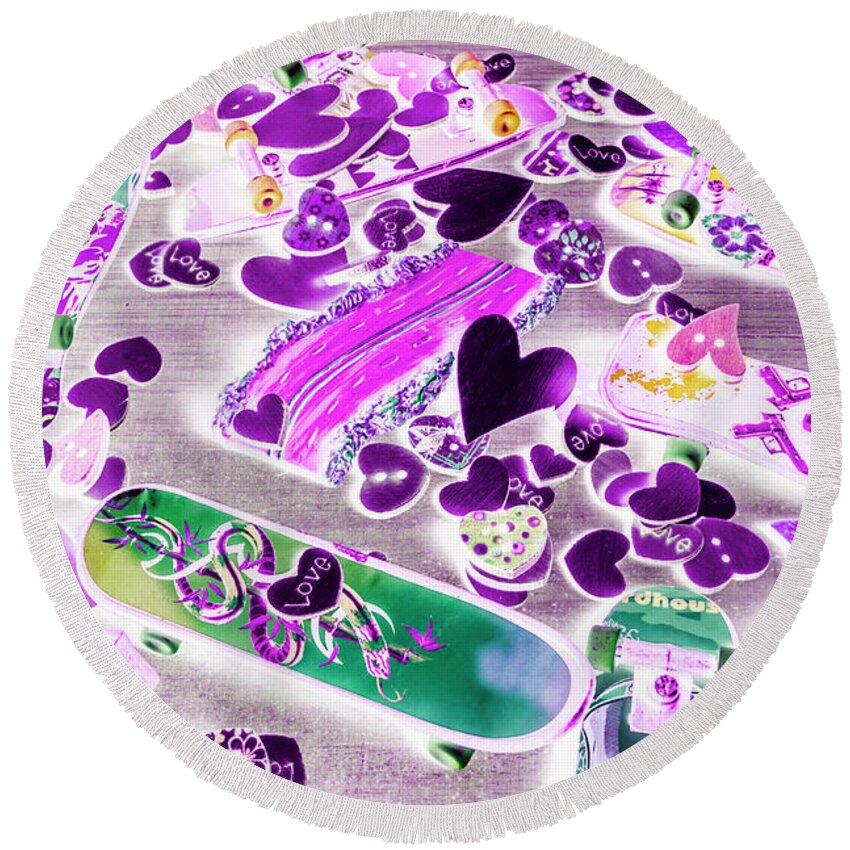 Love Round Beach Towel featuring the digital art Skate date by Jorgo Photography