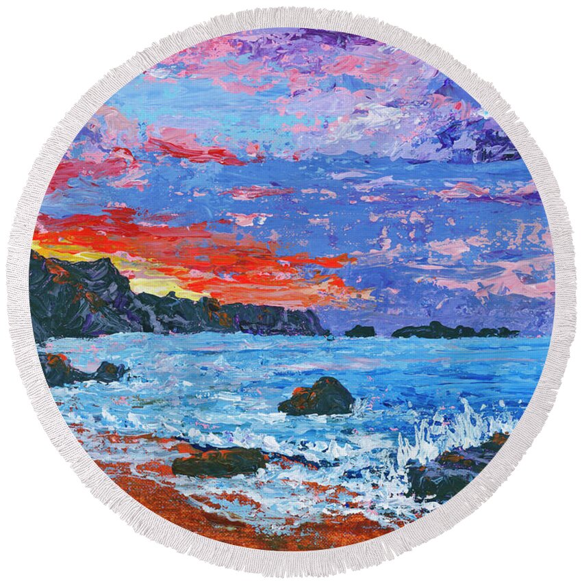  Hawaii Round Beach Towel featuring the painting Slaughterhouse Beach by Darice Machel McGuire