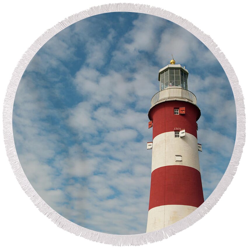 Lighthouse Round Beach Towel featuring the photograph Smeaton's Tower Lighthouse by Helen Jackson