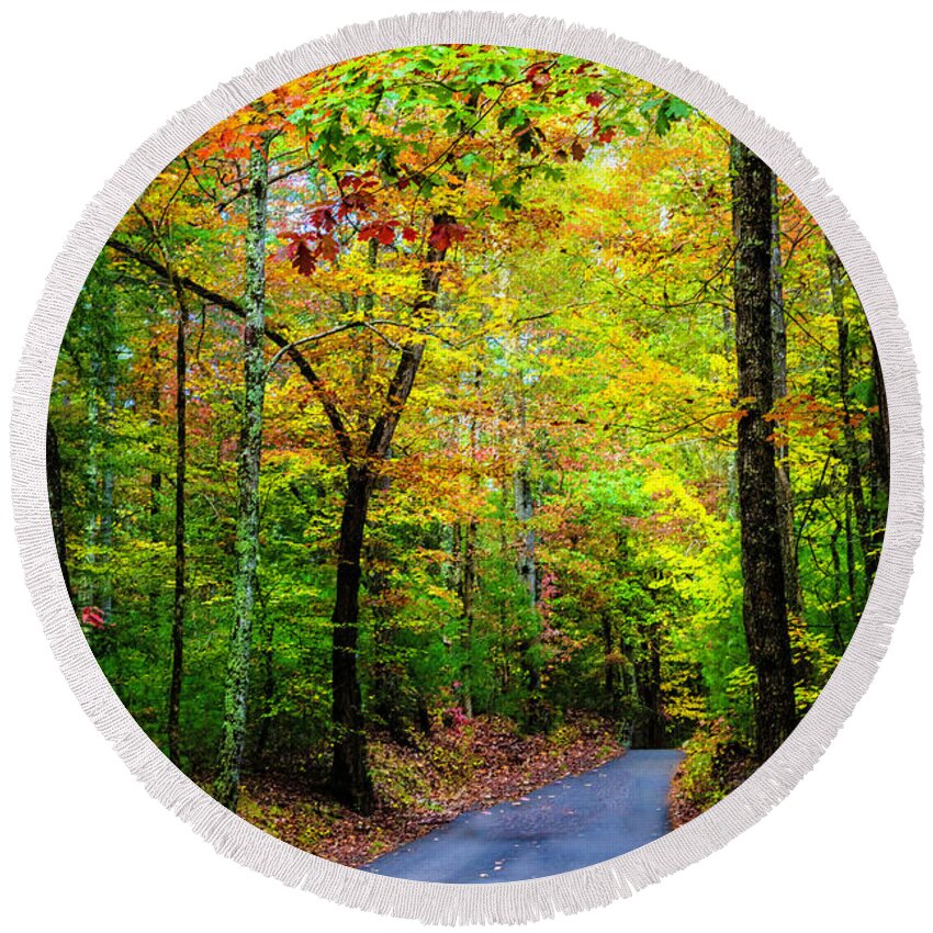 Appalachia Round Beach Towel featuring the photograph Smoky Mountain Autumn Colors by Debra and Dave Vanderlaan