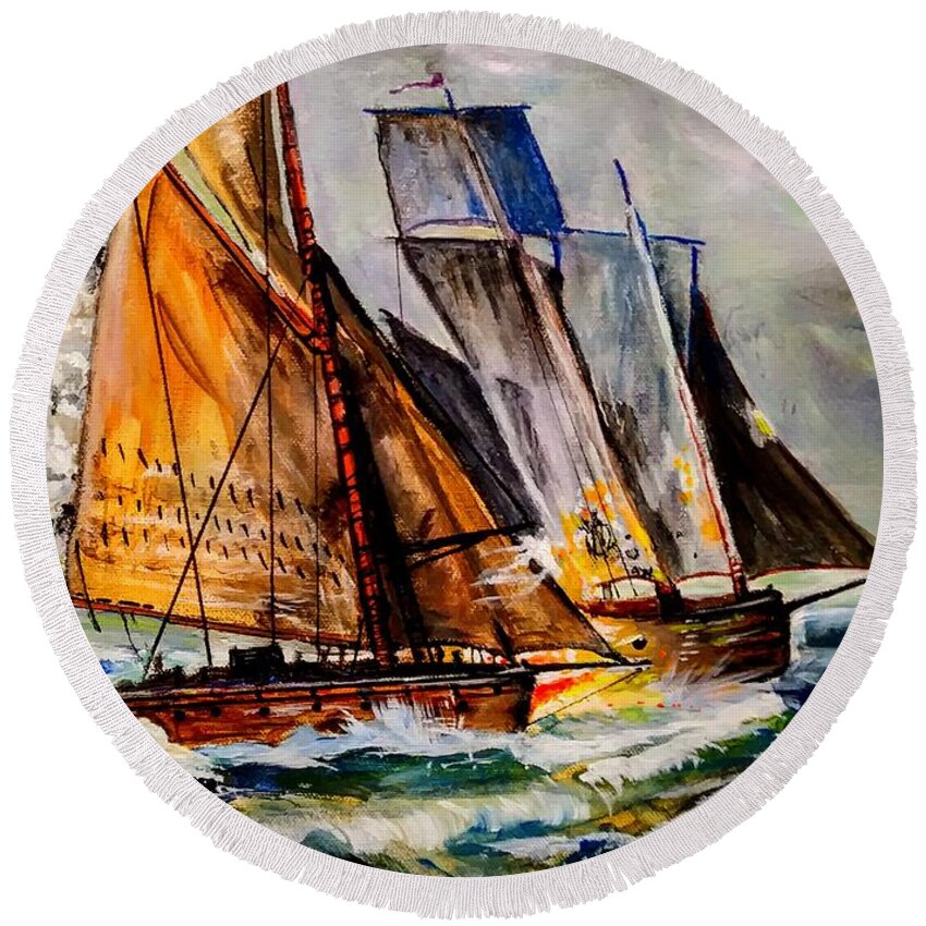 Ships Round Beach Towel featuring the painting Smugglers by Mike Benton