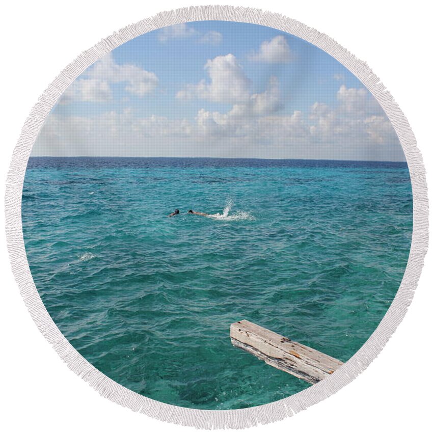 Tropical Vacation Round Beach Towel featuring the photograph Snorkeling by Ruth Kamenev