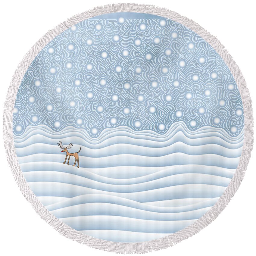 Enlightened Animal Round Beach Towel featuring the digital art Snow Day by Becky Titus