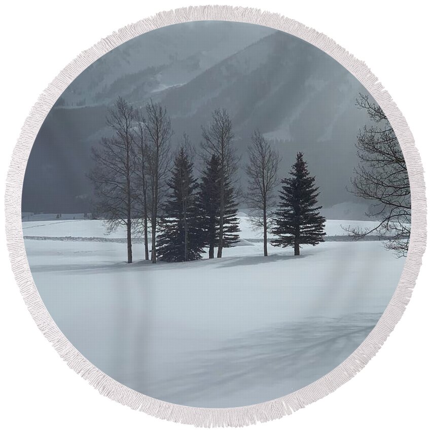 Snow Round Beach Towel featuring the photograph Snow on the mountain by Colette Lee