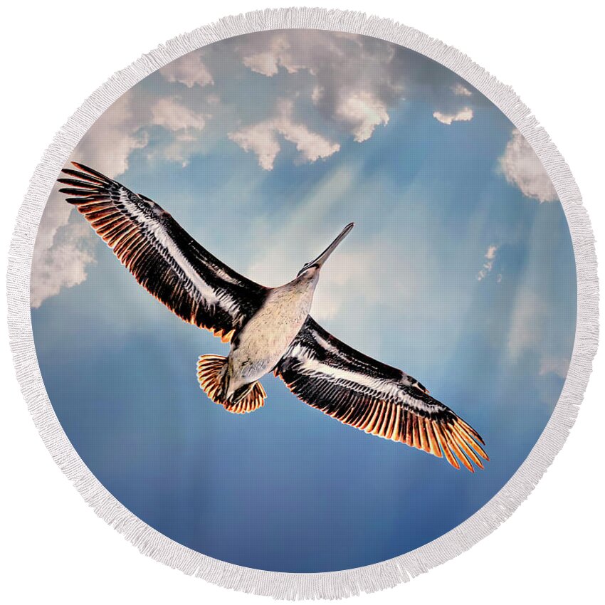 Soaring Round Beach Towel featuring the photograph Soaring Overhead by Endre Balogh