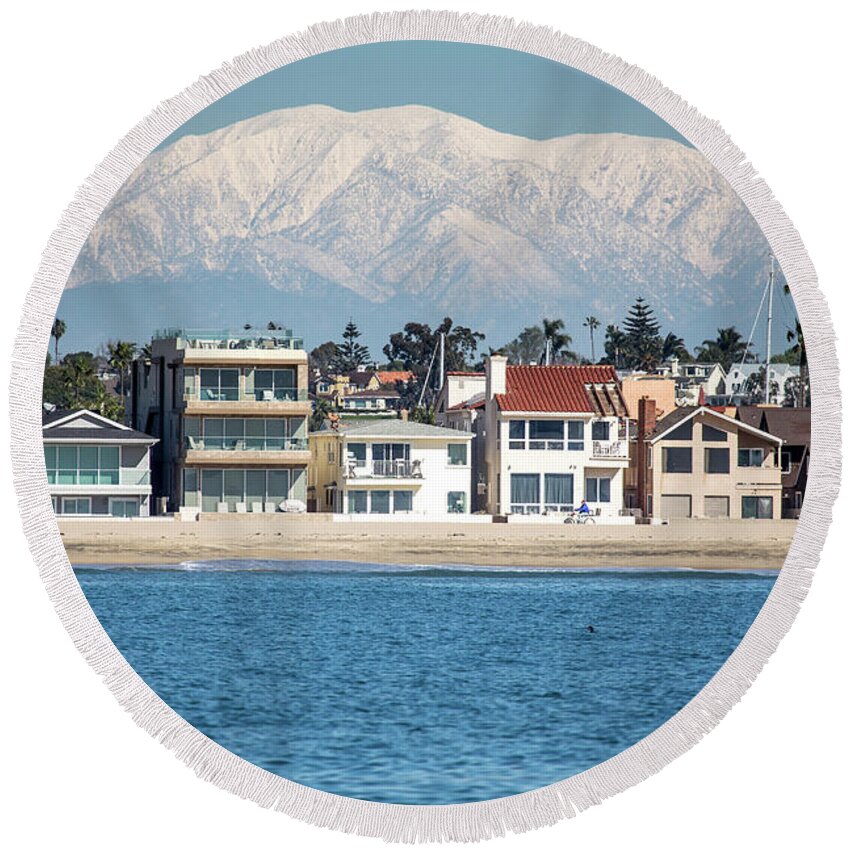 Mt Baldy Round Beach Towel featuring the photograph SoCal winter by Duncan Selby