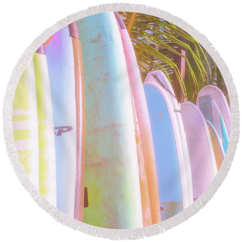 Surfboards Round Beach Towel featuring the photograph Soft and Light 8 by Becqi Sherman