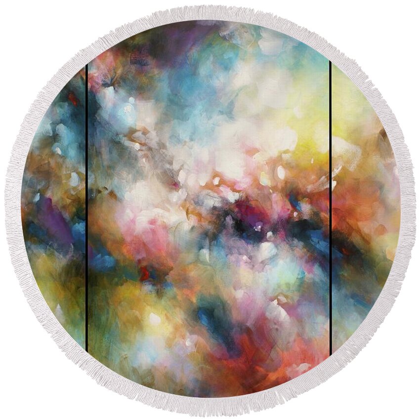 Abstract Round Beach Towel featuring the painting Soft by Michael Lang