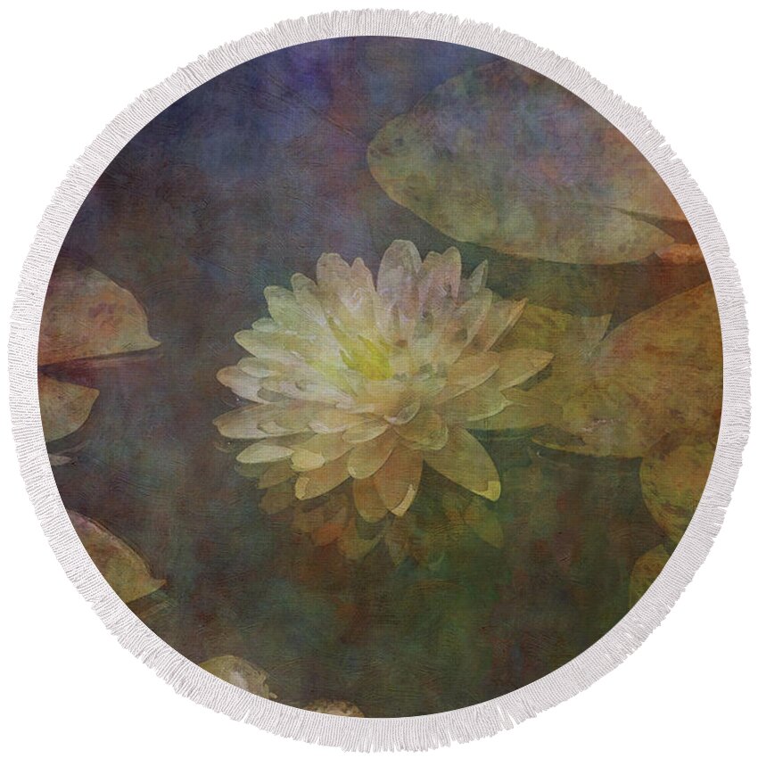 Impressionist Round Beach Towel featuring the photograph Soft White Lotus Lily Pond 2938 IDP_3 by Steven Ward