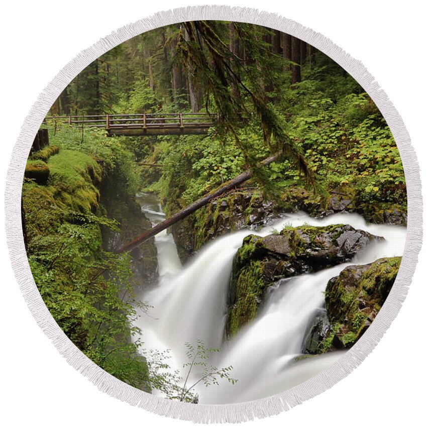 Creek Round Beach Towel featuring the photograph Sol Duc into the Chasm by David Andersen