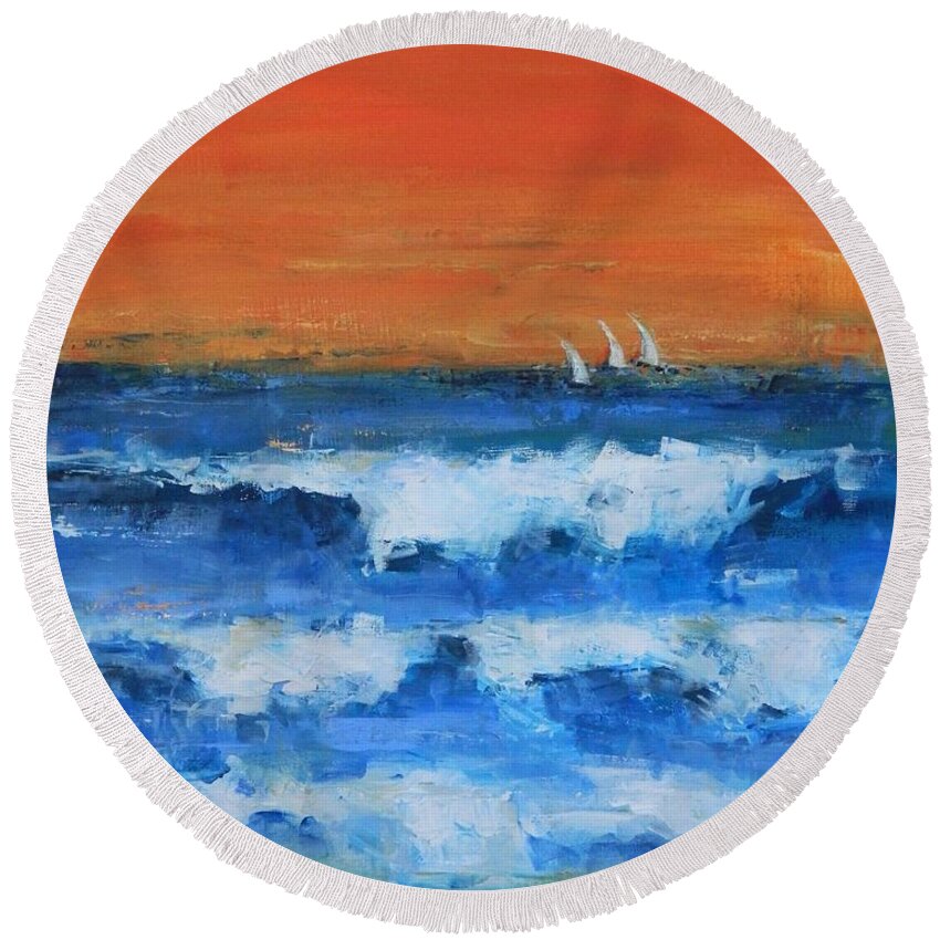 Sea Round Beach Towel featuring the painting Solace by the Sea 2 by Dan Campbell