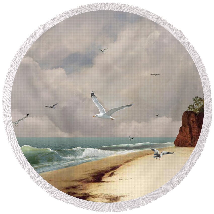 Seaside Round Beach Towel featuring the digital art Somewhere By The Shore by M Spadecaller