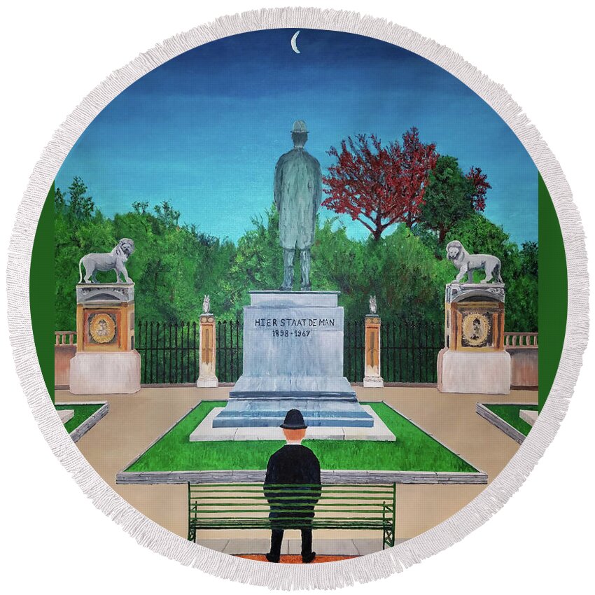 Magritte Round Beach Towel featuring the painting Somewhere in Belgium by Thomas Blood