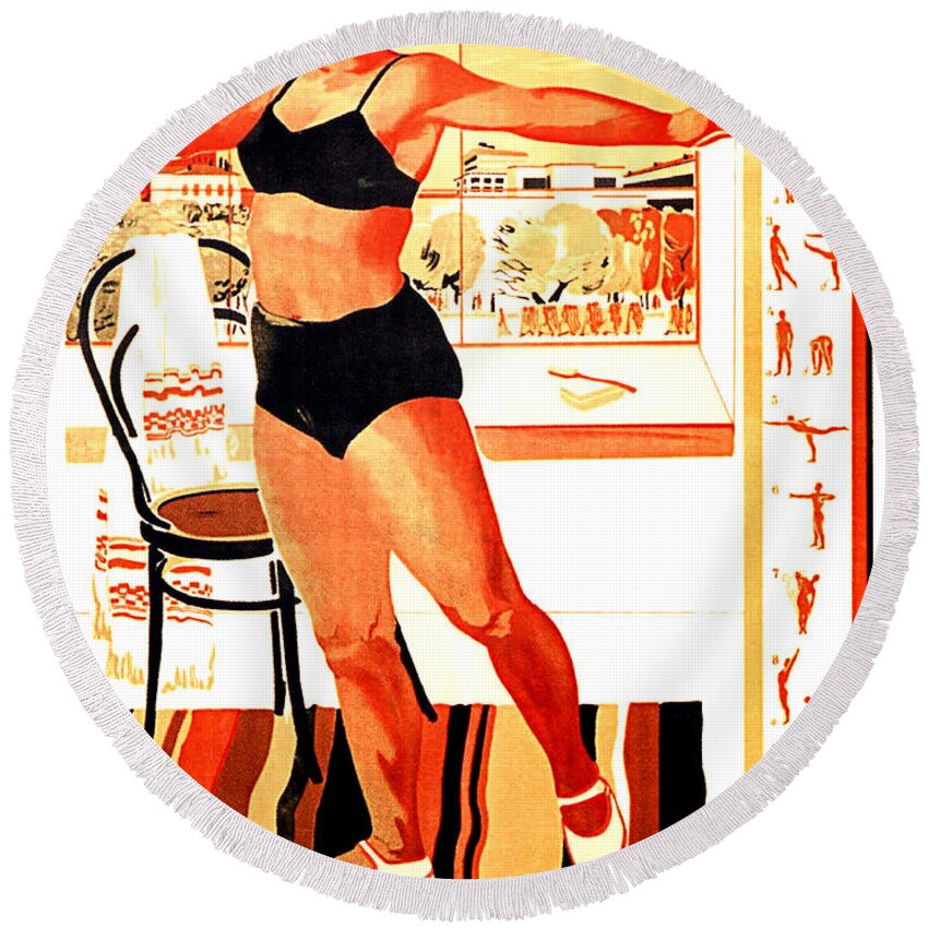 Woman Round Beach Towel featuring the digital art Soviet sport poster by Long Shot