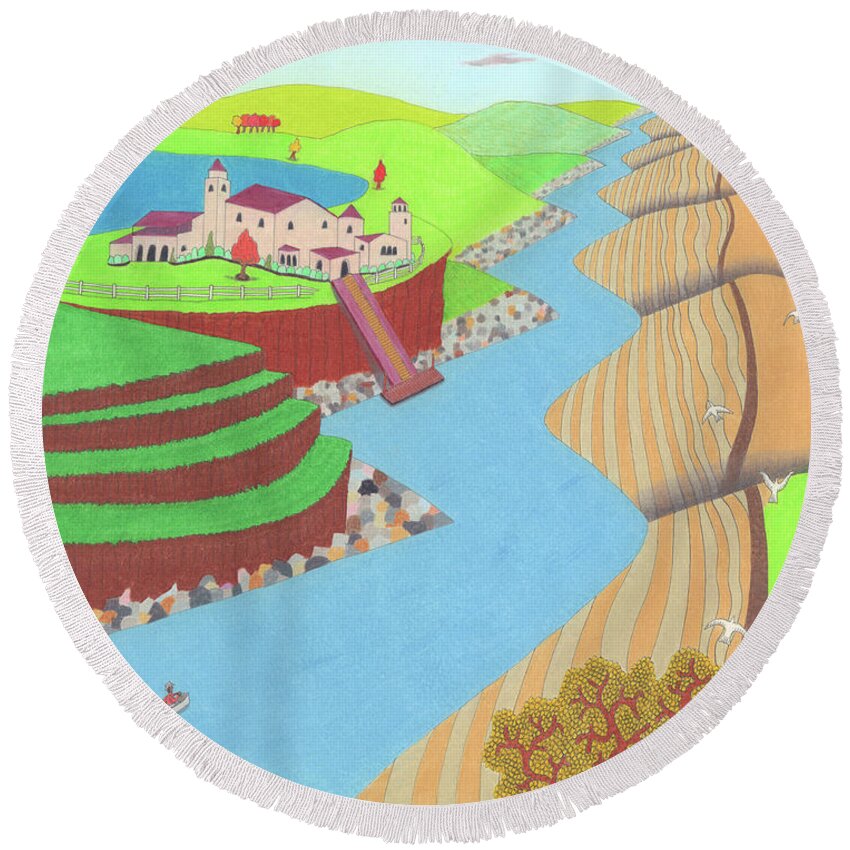 Spain Round Beach Towel featuring the drawing Spanish Wells by John Wiegand