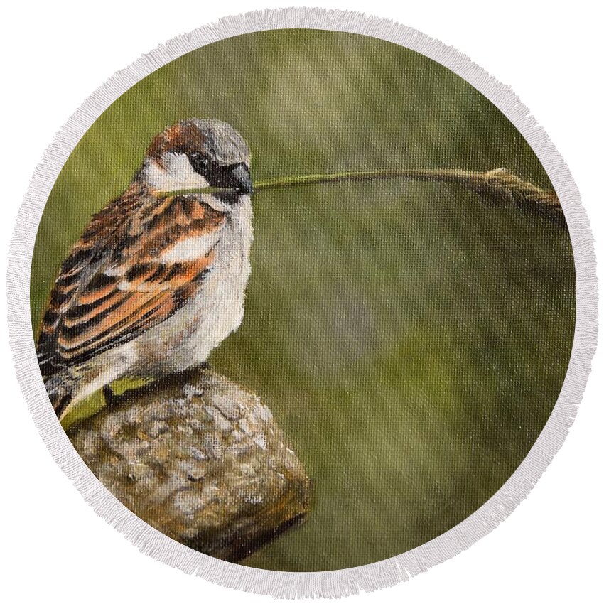 Sparrow Round Beach Towel featuring the painting Sparrow by Kirsty Rebecca