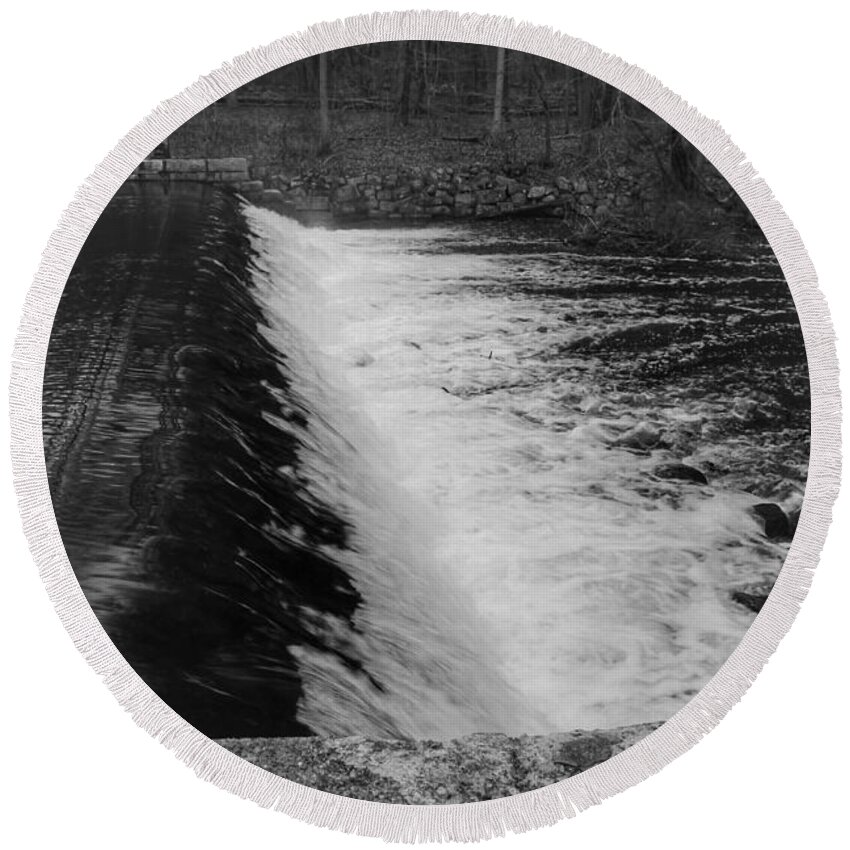 Waterloo Village Round Beach Towel featuring the photograph Spillway in Detail - Waterloo Village by Christopher Lotito