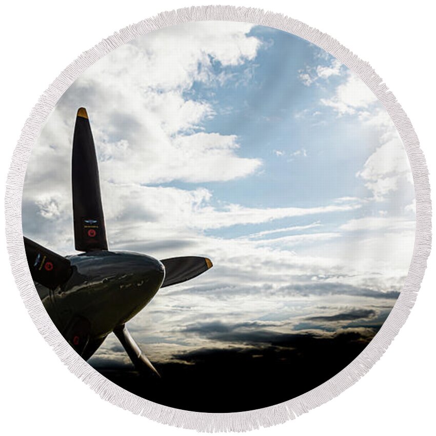 Air Round Beach Towel featuring the photograph Spitfire into the sun by Scott Lyons
