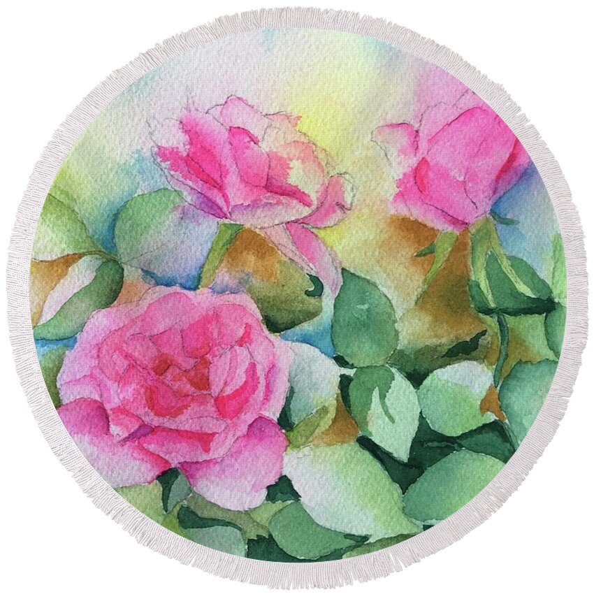 Roses Round Beach Towel featuring the painting Splendor by Nancy Breiman