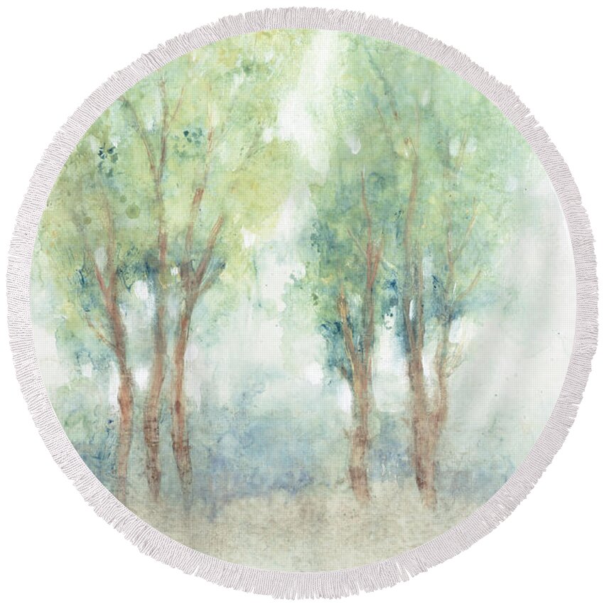 Landscapes & Seascapes+woodland & Trees Round Beach Towel featuring the painting Spontaneous Landscape II by Tim Otoole