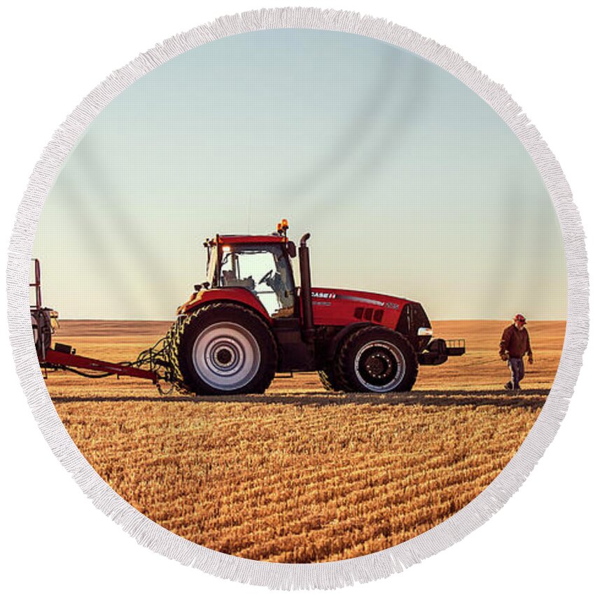 Case Ih Round Beach Towel featuring the photograph Sprayer Rig Panorama by Todd Klassy