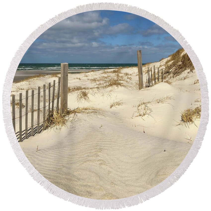 Spring At The Beach On Cape Cod Round Beach Towel featuring the photograph Spring at the Beach on Cape Cod by Michelle Constantine