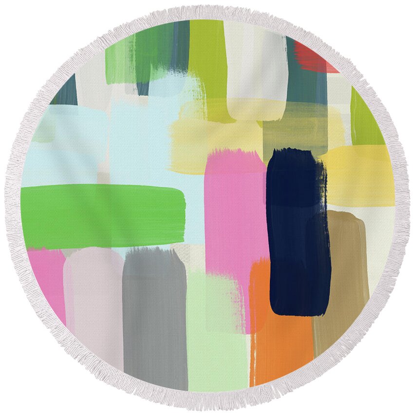 Modern Round Beach Towel featuring the mixed media Spring Breeze- Art by Linda Woods by Linda Woods