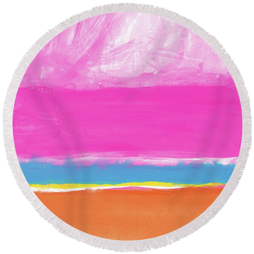 Abstract Round Beach Towel featuring the mixed media Spring Crush 2- Art by Linda Woods by Linda Woods