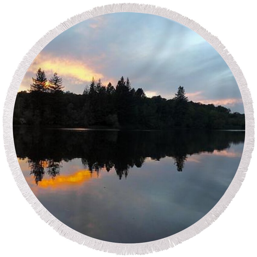 Landscape Round Beach Towel featuring the photograph Spring Lake Sunset by Richard Thomas