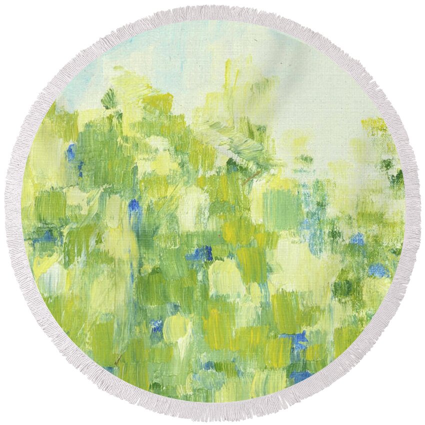 Leafs Round Beach Towel featuring the painting Spring light in sunlit leafs 1  Bladverk i motljus 1_0044_clean_up to 70x90cm on canvas by Marica Ohlsson
