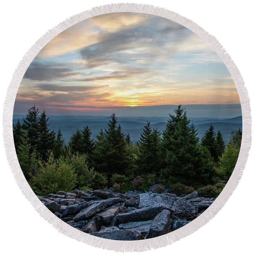 Spruce Knob Round Beach Towel featuring the photograph Spruce Knob September Sunset by Jaki Miller