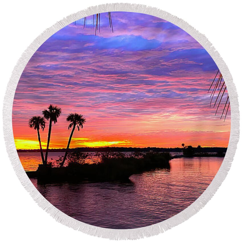 Sunrise Round Beach Towel featuring the photograph St. Johns Sunrise by Randall Allen