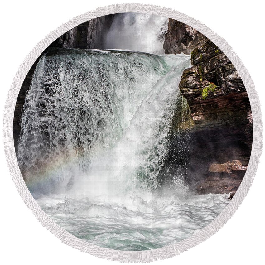 Waterfalls Round Beach Towel featuring the photograph St. Mary Falls by Kathy McClure