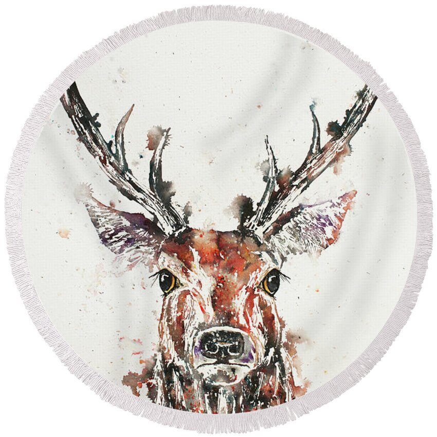 Stag Round Beach Towel featuring the painting Stag Portrait by John Silver