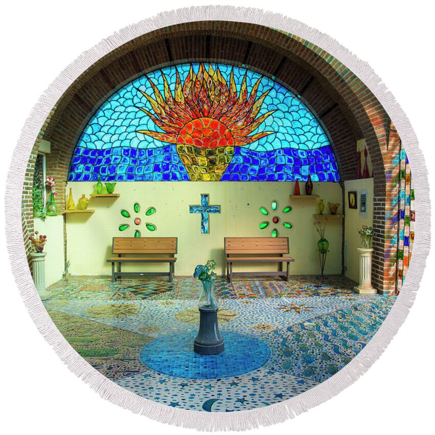 Cabo Round Beach Towel featuring the photograph Stained Glass Factory in Cabo by Bill Cubitt