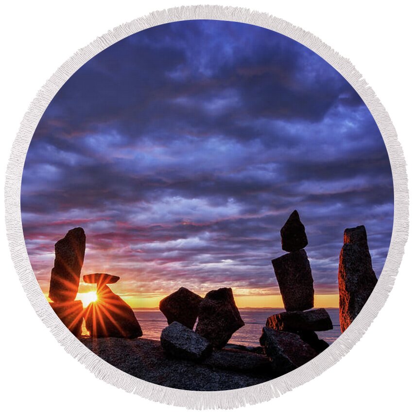 Standing Stone Round Beach Towel featuring the photograph Standing Stone 1 Halibut Pt. by Michael Hubley