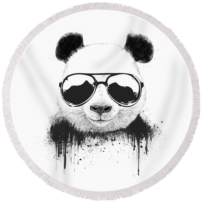 Panda Round Beach Towel featuring the mixed media Stay Cool by Balazs Solti