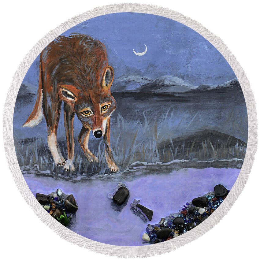 Coyote Round Beach Towel featuring the photograph Still Waters by Donna Blackhall