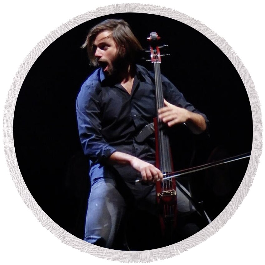 2 Cellos Round Beach Towel featuring the photograph Stjepan Hauser by James Peterson