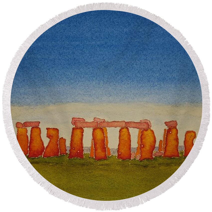 Watercolor Round Beach Towel featuring the painting Stones of Lore by John Klobucher