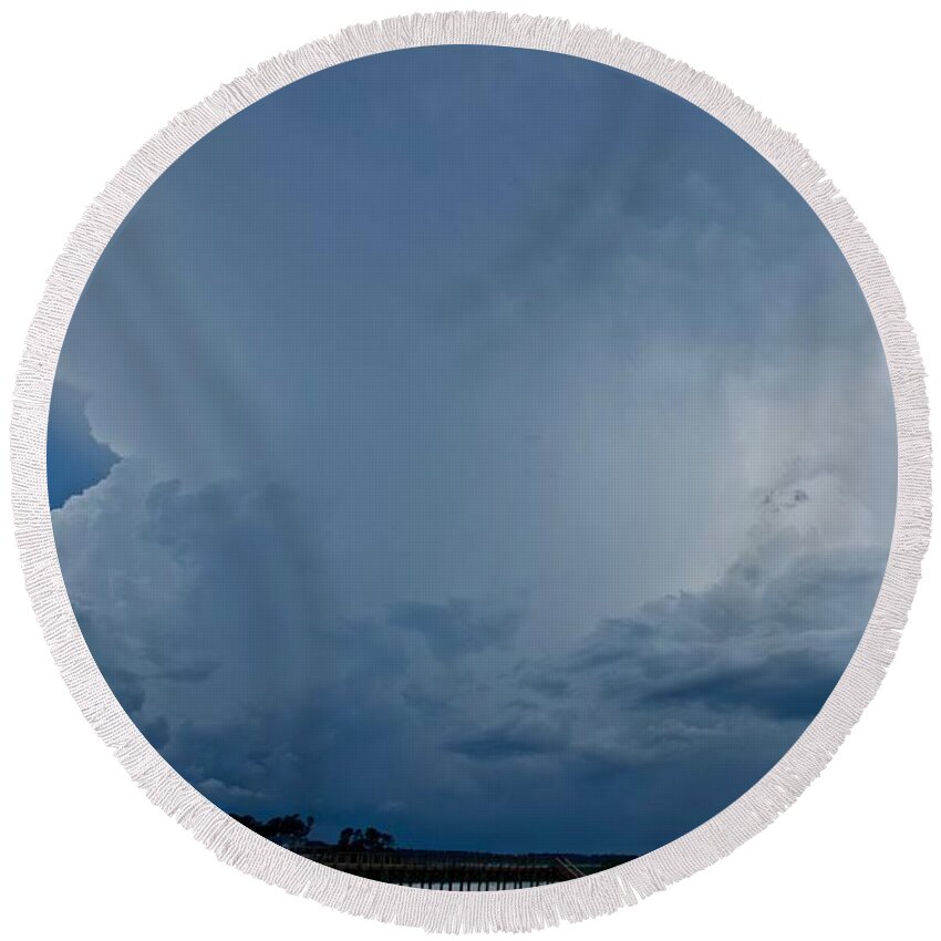 Thunderstorm Round Beach Towel featuring the photograph Storm Approaching Hilton Head by Dennis Schmidt