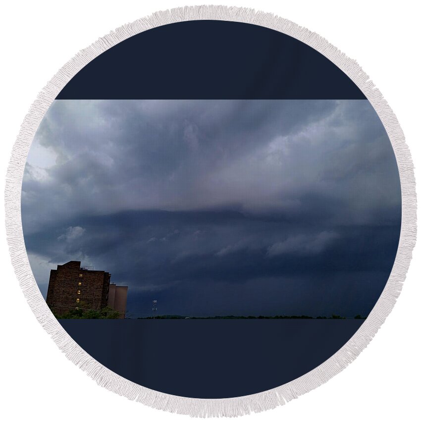 Weather Round Beach Towel featuring the photograph Storm Approaching the City by Ally White