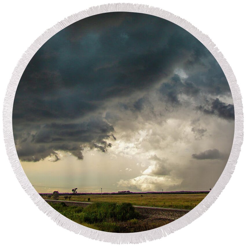 Nebraskasc Round Beach Towel featuring the photograph Storm Chasin in Nader Alley 012 by NebraskaSC