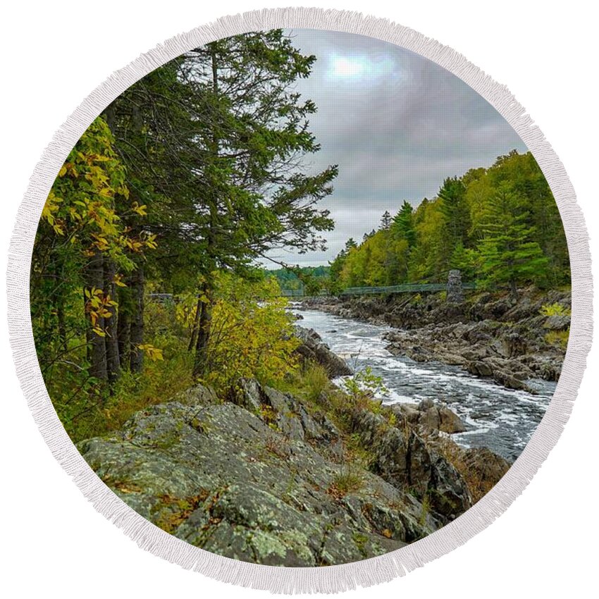 Water Round Beach Towel featuring the photograph Storm Clouds at Jay Cooke by Susan Rydberg